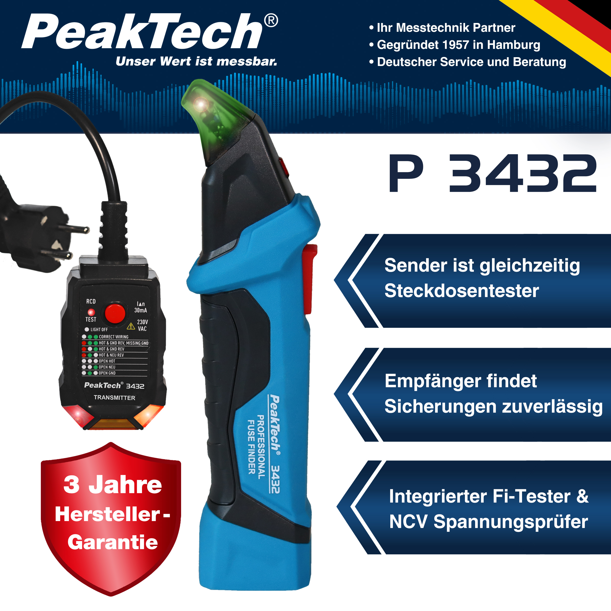 «PeakTech® P 3432» Sicherungsfinder mit RCD Tester – Bild 3